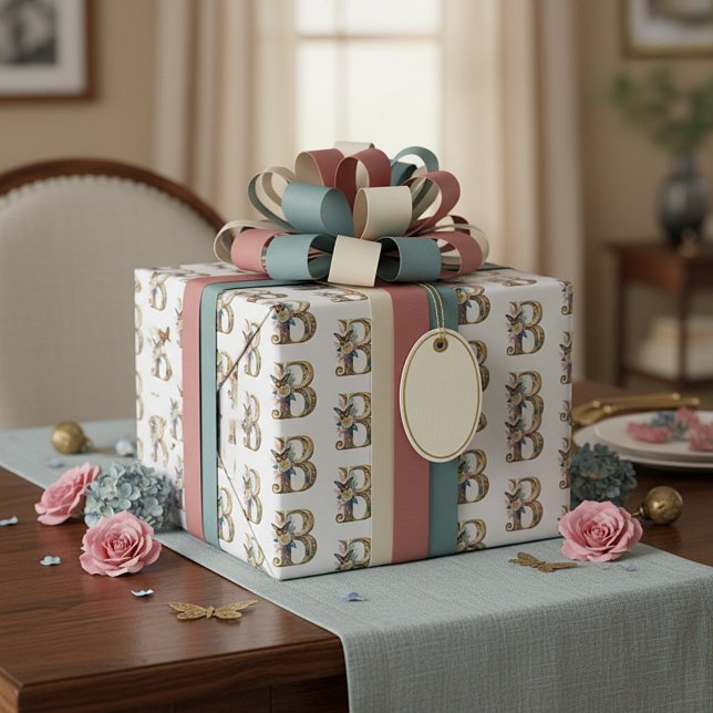 Papel De Presente Elegante boêmio floral letra B (Criador carregado)