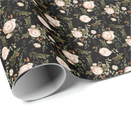 Papel De Presente Elegante Boho Floral Black Terracotta