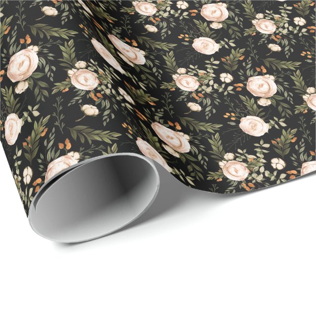 Papel De Presente Elegante Boho Floral Black Terracotta (Ponta do rolo)