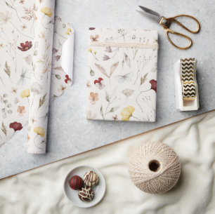 Papel De Presente Elegante Boho Flores SilvestresFolhagens