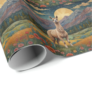 Papel De Presente Elegante boho lama alpaca paisagem de vintage