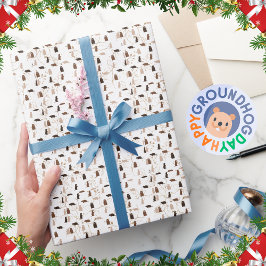 Papel De Presente Elegante Branca Festiva e Dourado Dia do Groundhog