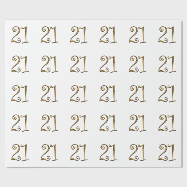 Papel De Presente Elegante branco do ouro do aniversário de 21 anos (Aberto)