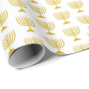 Papel De Presente Elegante branco Dourado Hanukkah MENORAH