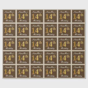 Papel De Presente Elegante, Brown, aniversário do ouro do falso 14o