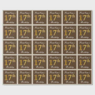 Papel De Presente Elegante, Brown, aniversário do ouro do falso 17o