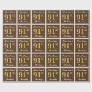 Papel De Presente Elegante, Brown, aniversário do ouro do falso 91s