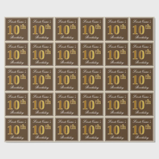Papel De Presente Elegante, Brown, Faux Dourado 10º Aniversário + No (Aberto)