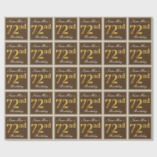 Papel De Presente Elegante, Brown, Faux Dourado 72º Aniversário + No (Aberto)