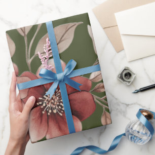 Papel De Presente Elegante Buquê Floral de Aquarela Burgundy