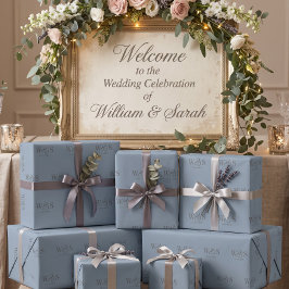 Papel De Presente Elegante Casal de noivos inicial Poeira Azul