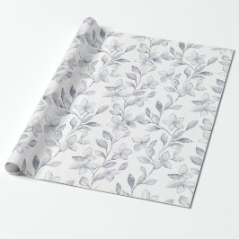 Papel De Presente Elegante Casamento Floral Prata Branco