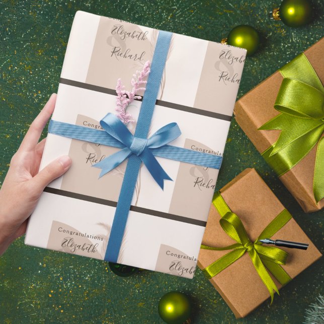 Papel De Presente Elegante Casamento Moderno Boho com Grama das Pamp (Criador carregado)