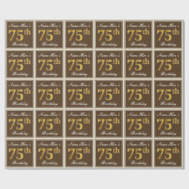 Papel De Presente Elegante, Castanho, Faux Dourado 75º Aniversário +