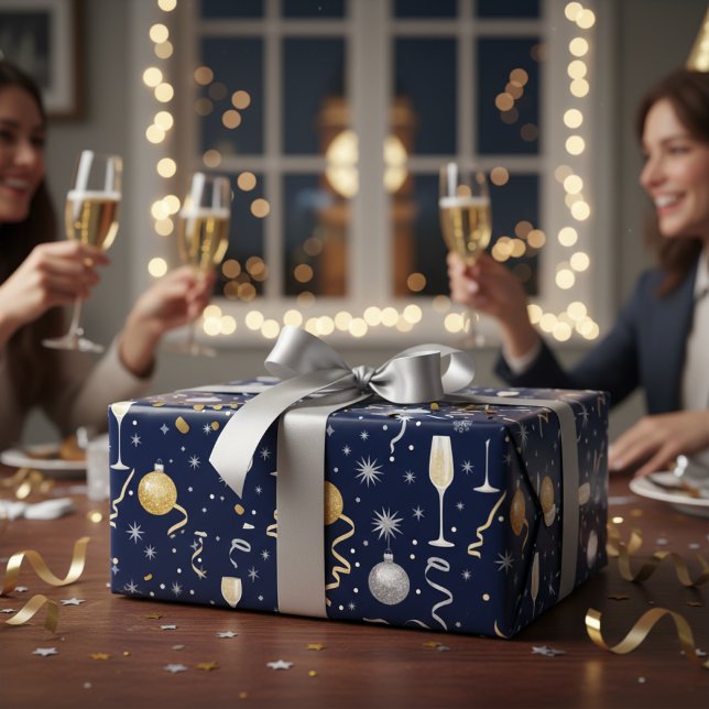 Papel De Presente Elegante Champanhe & Brilho Ano Novo (Criador carregado)