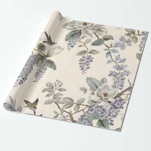 Papel De Presente Elegante Chinoiserie de Flores e Pássaros