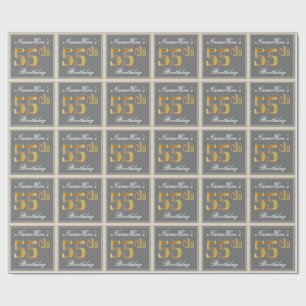 Papel De Presente Elegante, Cinza, Dourado Falso Aniversário de 55 a