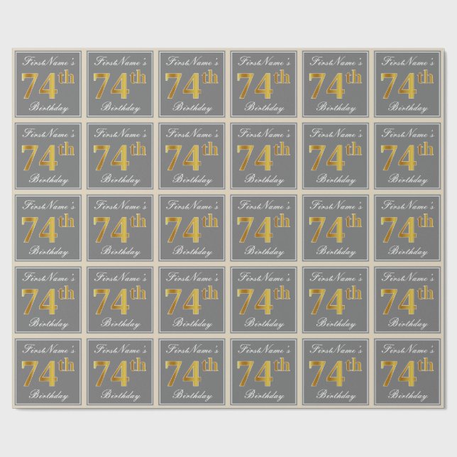 Papel De Presente Elegante, Cinza, Dourado Falso Aniversário de 74 a (Aberto)