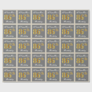 Papel De Presente Elegante, Cinza, Dourado Falso Aniversário de 86 a