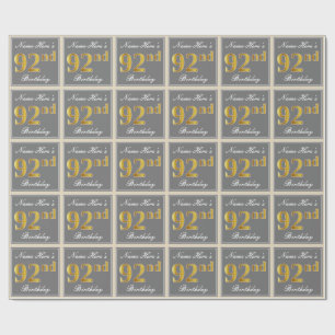 Papel De Presente Elegante, Cinza, Dourado Falso Aniversário de 92 a
