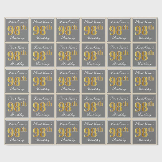 Papel De Presente Elegante, Cinza, Dourado Falso Aniversário de 98 a (Aberto)