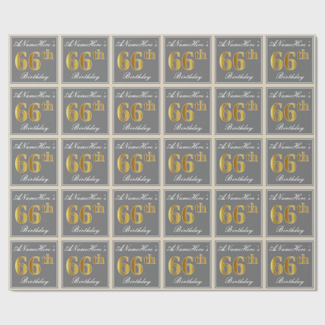 Papel De Presente Elegante, Cinza, Falso Dourado Aniversário de 66 a (Aberto)