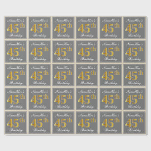Papel De Presente Elegante, Cinza, Faux Dourado 45º Aniversário +