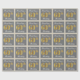 Papel De Presente Elegante, Cinza, Faux Dourado 60º Aniversário + No