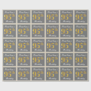 Papel De Presente Elegante, Cinza, Faux Dourado 95.o Aniversário + N