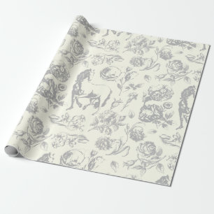 Papel De Presente Elegante Cinza Vintage Equador Floral do Cavalo de