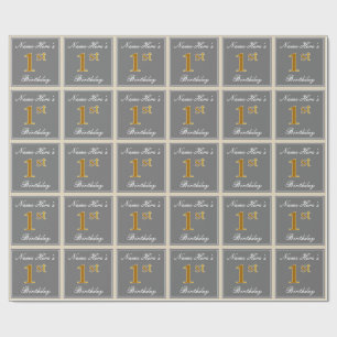 Papel De Presente Elegante, cinzento, primeiro aniversario do ouro