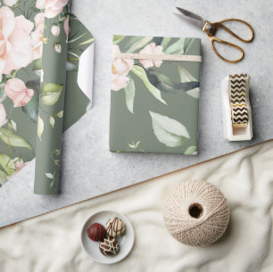 Papel De Presente Elegante Cor-de-rosa embebido em Eucalyptus verde