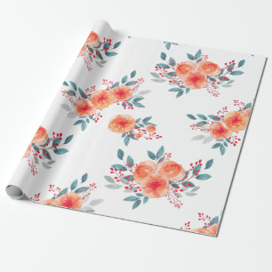 Papel De Presente Elegante cora a aguarela floral alaranjada