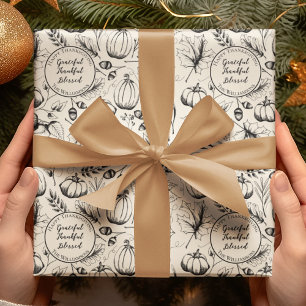 Papel De Presente Elegante Creme Autumn Harvest Pumpkins Personaliza