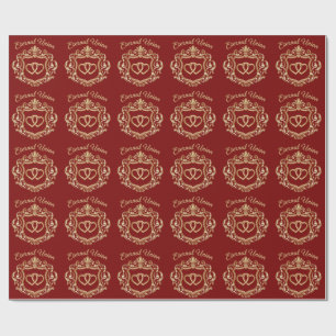 Papel De Presente Elegante Crista de Casamento União Eterna Dourada 