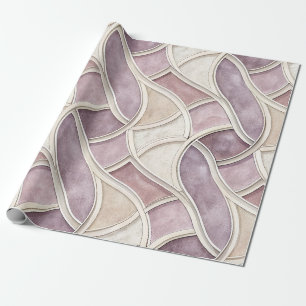 Papel De Presente Elegante Curvado em Creme e Lilás – Geométrico