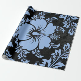 Papel De Presente Elegante damasco azul Natal elegante