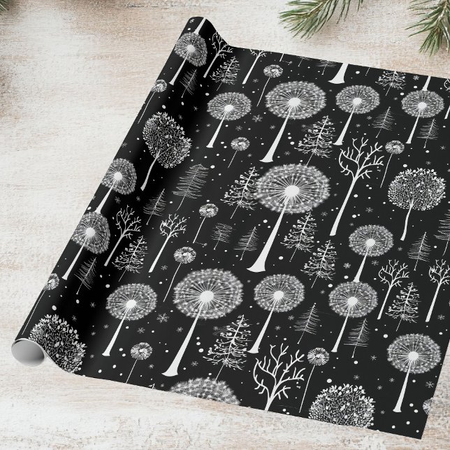 Papel De Presente Elegante Dandelion e Árvore de Natal (Criador carregado)