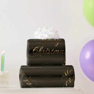 Papel De Presente Elegante Dark Dourado Script Feliz Natal