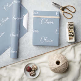 Papel De Presente Elegante de Nome Personalizado do Dusty Blue