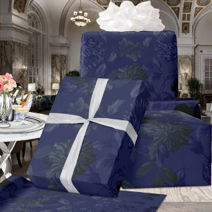Papel De Presente Elegante De Ombre Floral De Vintagem Preta E Azul