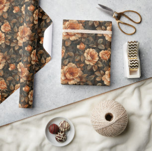 Papel De Presente Elegante de rosas de vintagem de cobre de terracot