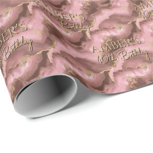 Papel De Presente Elegante Design Abstrato de Mármore em Rosa Dourad