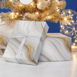Papel De Presente Elegante Design de Mármore Branco Cinza Dourado