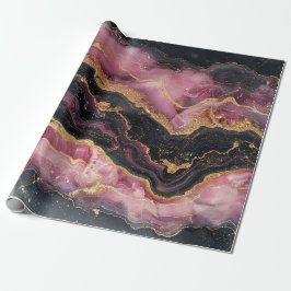 Papel De Presente Elegante dourado brilhante mármore preto burgundy 