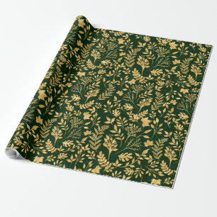 Papel De Presente Elegante, Dourado Design verde da Floresta de Folh