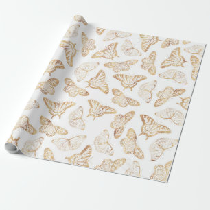 Papel De Presente Elegante Dourado Glitter Butterfly Design