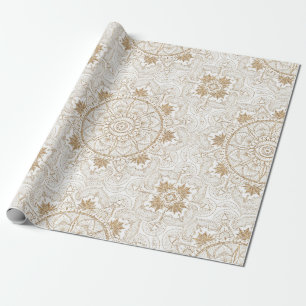 Papel De Presente Elegante Dourado Olho Sol Lua Mandala Branco