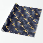 Papel De Presente Elegante Dourado Reindeer Christmas<br><div class="desc">Reindeer Dourado legante sobre fundo escuro de marinho.</div>