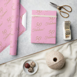 Papel De Presente Elegante Dourado Rosa 50 Fabuloso Aniversário
